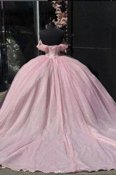 Dahlia | Stunning Pink and Purple Quinceanera Dresses - Sparkling Off the Shoulder Ball Gown - Pink - PromDressClub